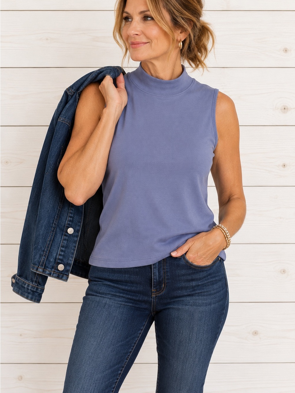 Rachel Zoe Ribbed Mock Neck Tank in Lavender/Periwinkle